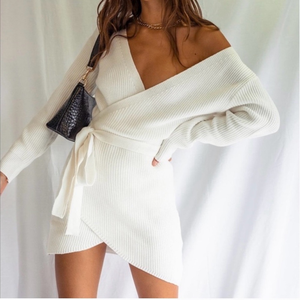 Princess Polly White Long Sleeve Sweater Dress